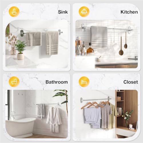HITSLAM Self Adhesive and Screw Mounted Towel Bar, Adjustable 13.4-24 Inch Wall Mount Towel Holder, SUS304 Stainless Steel Bathroom Towel Rack, Brushed Nickel - color: Brushed Nickel