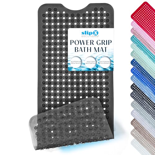 SlipX Solutions 39"x16" Power Grip Non Slip Bathtub Shower Mat, Clear Black | Stronger Wet Surface Protection, Soft Under Foot, 265+ Suction Cups, Large Drainage Holes - color: Clear Black
