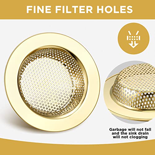 2 Pcs Sink Strainer Stainless Steel Kitchen Sink Drain Strainer Basket Cover Mesh Hair Food Catcher, Large Wide Rim of 4.4 Diameter(Gold) - color: Gold