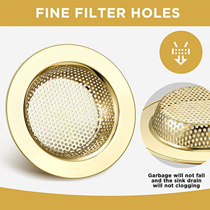 2 Pcs Sink Strainer Stainless Steel Kitchen Sink Drain Strainer Basket Cover Mesh Hair Food Catcher, Large Wide Rim of 4.4 Diameter(Gold) - color: Gold