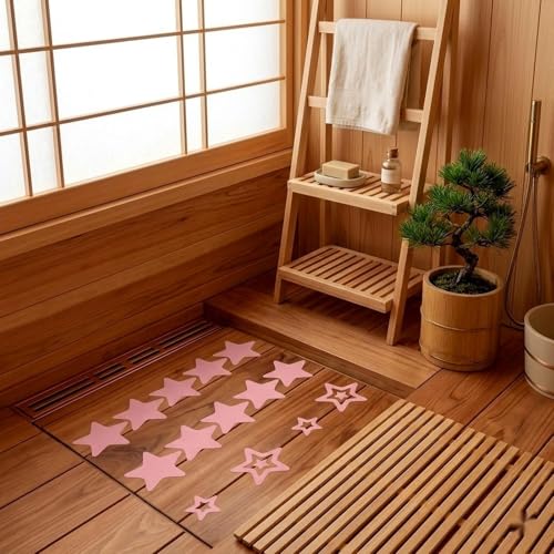 LOGOFUN 12 Pcs Star Anti-Slip Bathtub Stickers, Pink | Provides Textured Traction Points to Smooth Tub and Shower Surfaces, For Bathrooms, Steps, Tiles, and Clean Flat Areas