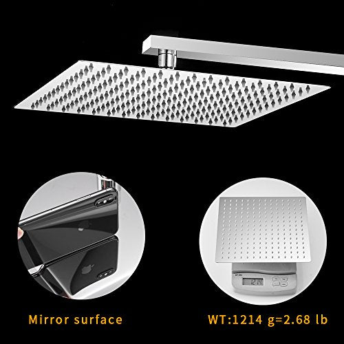 12 Inch Rain Shower Head High Pressure Rainfall Shower Head Chrome | Square Rain Bathroom Showerhead, High Flow, Large Stainless Steel, Ceiling Mounted, Wall Mounted, Waterfall Full Body - color: Polished Chrome, size: 12 Inch