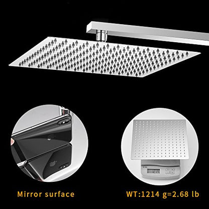 12 Inch Rain Shower Head High Pressure Rainfall Shower Head Chrome | Square Rain Bathroom Showerhead, High Flow, Large Stainless Steel, Ceiling Mounted, Wall Mounted, Waterfall Full Body - color: Polished Chrome, size: 12 Inch