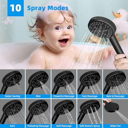 Hibbent 13'' 5-spray Rain Shower Head with 10-Spray Handheld, Matte Black | cUPC Certified High Pressure Dual Showerhead Combo, Upgraded Rainfall Shower Head, 12'' Extension Arm, 71'' Hose & Holder - color: Matte Black, style: Square 13''