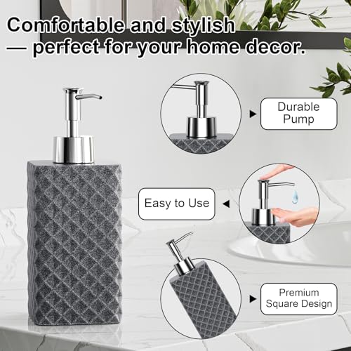 Bathroom Accessories Set Resin 6PCS, Square Toothbrush Holders Set Complete with Soap Dispenser, Vanity Tray, Tumbler, Cups and Cotton Swab Jars (Gray Diamond, Resin Bath 6 PCS) - color: Gray Diamond