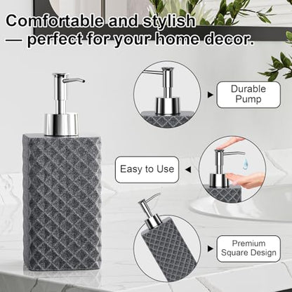 Bathroom Accessories Set Resin 6PCS, Square Toothbrush Holders Set Complete with Soap Dispenser, Vanity Tray, Tumbler, Cups and Cotton Swab Jars (Gray Diamond, Resin Bath 6 PCS) - color: Gray Diamond