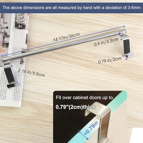 Mziart Over The Door Towel Rack for Bathroom Kitchen, 14 Inch Brushed Stainless Steel Over Cabinet Towel Bar with Hooks, Cupboard Towel Holder, Space-Saving Towel Hanger, Silver - size: 14 inch
