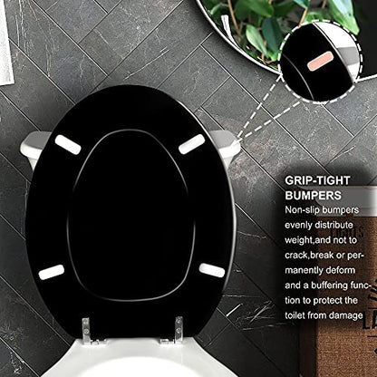 Angol Shiold Wood Toilet Seat, Zinc Alloy Hinges (Elongated, Black) | Elongated Toilet Seat, Scratch Resistant Wood Surface, Easy to Install and Clean - color: Black, size: Elongated
