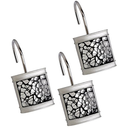 Creative Scents Silver Shower Curtain Hooks Decorative | Set of 12 | Crackled Glass Shower Curtain Rings - style: Shower Curtain Hooks