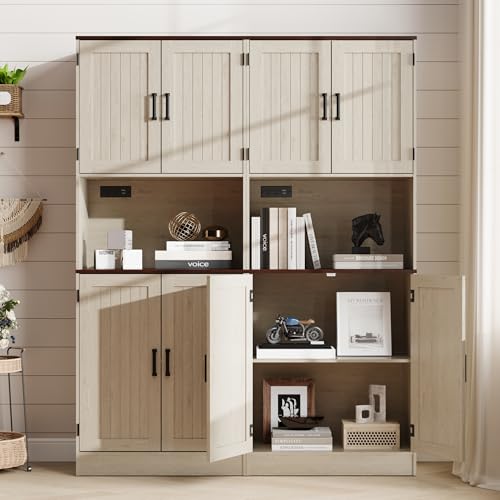 MHOM 71" Tall Pantry Cabinet with Charging Station, Farmhouse Kitchen Hutch with Adjustable Shelves, Modern Kitchen Pantry Storage Cabinet for Dinning Room & Living Room, Antique Oak - color: Oak