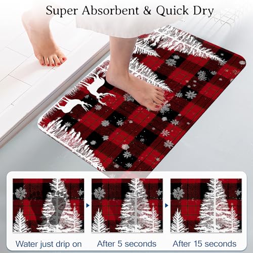 Elightvap Christmas Deer Plaid Bathroom Rugs Mat Non Slip Absorbent Quick Dry Rug Bath Mats for Bathroom Floor Bathtub,17 * 29.5 Inches - color: Christmas Deer Plaid