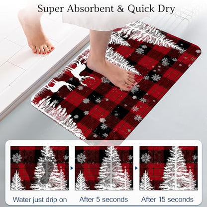 Elightvap Christmas Deer Plaid Bathroom Rugs Mat Non Slip Absorbent Quick Dry Rug Bath Mats for Bathroom Floor Bathtub,17 * 29.5 Inches - color: Christmas Deer Plaid