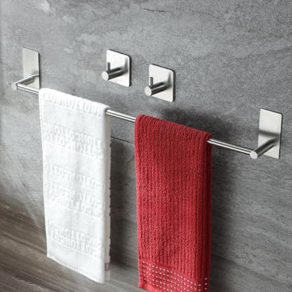 Taozun Towel Bar - 24 Inch Towel Holder with 2 Packs Adhesive Hooks | Hand Towel Rack Stick on Wall, Stainless Steel Bathroom Hardware Accessory Kit - color: Silver, size: 24-inch