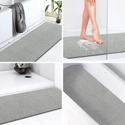LuxStep Shower Mat Bathtub Mat Non-Slip Bath Mat with Drain, Quick Drying | 47x16 inch PVC Loofah Bathmat for Tub,Shower,Bathroom,Grey - color: Stylish Grey, size: 47" x 16" (Rectangular)