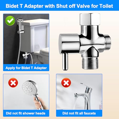 Bidet T Adapter with Shut-off Valve: 3 Way Brass T-valve for Bidet 7/8”X 7/8”X 1/2” - Tee Connector Leakproof Adjust Water Pressure Toilet Attachment Bathroom Installation