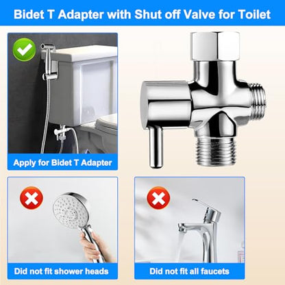 Bidet T Adapter with Shut-off Valve: 3 Way Brass T-valve for Bidet 7/8”X 7/8”X 1/2” - Tee Connector Leakproof Adjust Water Pressure Toilet Attachment Bathroom Installation
