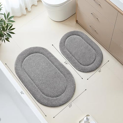 HOMEIDEAS Bathroom Rugs Sets 2 Piece, Soft Bathroom Mats and Absorbent Microfiber Machine Washable Bath Mats for Shower Room, Bathtub, Kitchen (20" x 32" + 16" x 24", Grey) - color: Grey