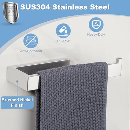 Sayayo Brushed Nickel Hand Towel Holder, Towel Bar for Bathroom Wall | SUS304 Stainless Steel Towel Ring 10 Inch, Kitchen Towel Rack Modern Square - color: Brushed Nickel
