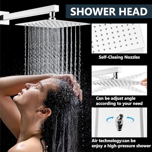 Aolemi Shower Faucet Set with Handheld Polish Chrome 8 Inch Head | Pressure Balance Shower Valve and Trim Kit,SUS304 Rain Head and Handle System,All Metal,Wall Mount,Bathroom,Handheld Spray - color: Chrome, size: 8 Inch Wall Mount Shower Head
