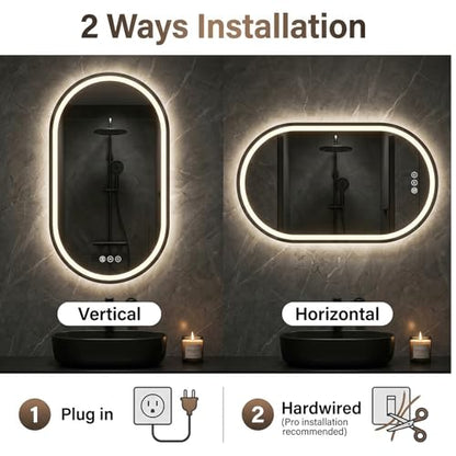 28"x48" LED Bathroom Mirror with Lights, Anti-Fog, Dimmable Backlit, Memory Function, Tempered Glass, Shatter-Proof, Lighted Vanity Mirror for Wall, Oval - size: 28"L x 48"W, style: Oval Style