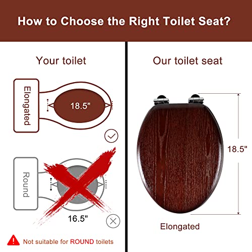 Angel Shield Elongated Wood Toilet Seat with Quiet Close,Easy Clean,Quick-Release Hinges(Elongated,Dark Walnut) - color: Dark Walnut, size: Elongated