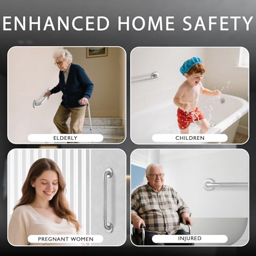 Grab Bars for Shower Safety Anti Slip Handrail for Seniors 12 Inch | 304 Stainless Steel Handicap Grab Bar, Shower Handle with Knurled Grip, Holds up to 500 lbs for Bathtub, Toilet, Stairway - size: 12 Inch
