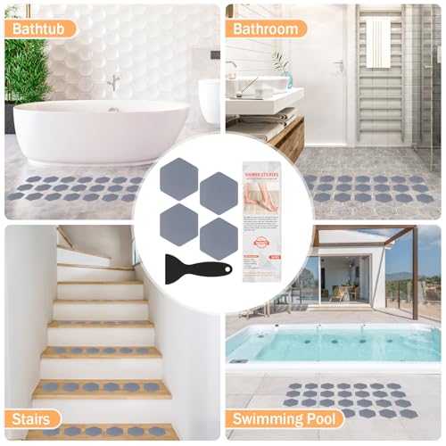 Non Slip Bathtub Stickers, Shower Stickers for Safety Bathroom Tubs, Bathtub Non Slip Stickers and Adhesive Decals Scraper for Bath Tub, Shower Floor, Stairs, Ladders(Square Shape) (24, Grey) - color: Grey