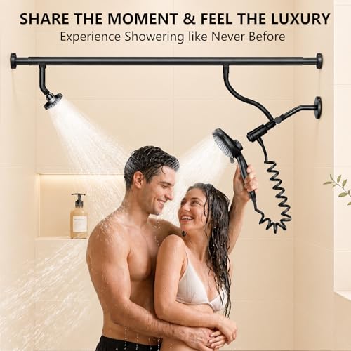 Dual Shower Head with Magnetic Handheld, Double Showerhead System, Black | High Pressure, Gifts for Two People 2 Person Couples Women Men, Adjustable, Easy Install, Renter-Friendly, SPA-Like - color: Black