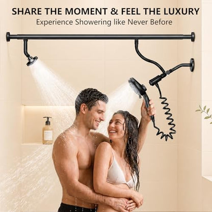 Dual Shower Head with Magnetic Handheld, Double Showerhead System, Black | High Pressure, Gifts for Two People 2 Person Couples Women Men, Adjustable, Easy Install, Renter-Friendly, SPA-Like - color: Black