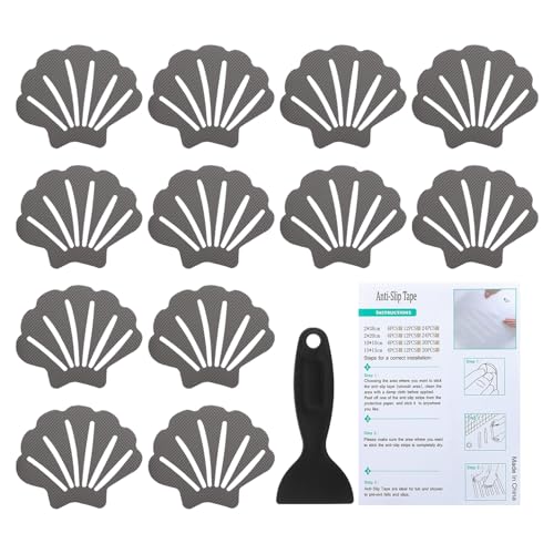 PATIKIL Bathtub Non Slip Stickers 3.54x2.76 Inch, 12 Pack Shell Safety Shower Floor Anti Slip Stickers with Adhesive Decals Scraper for Bath Tub Shower Floor Stair, Gray - color: Gray
