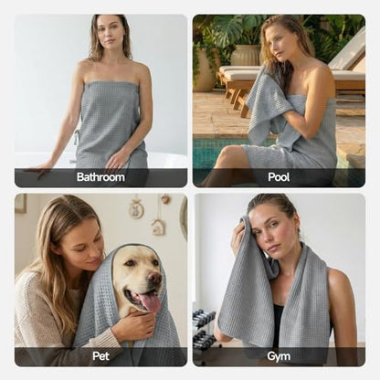 REDKISS Soft 8 Piece Waffle Towel Set, Microfiber, Lighter Weight, Absorbent, Quick Dry, Lint Free Bath Towels for Bathroom, Spa & Hotel – 2 Bath, 2 Hand, 4 Washcloths, Gray - color: Gray