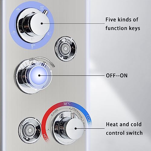 AlenArt Shower Panel LED Shower Tower System with Rainfall Waterfall Shower Head, 4 Body Massage Jets,Hand Shower Sprayer and Tub Spout Stainless Steel, Brushed Nickel - color: Brushed Nickel
