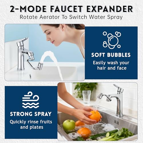 2 PCS 1080° Swivel Faucet Extender, 1440° Rotatable Faucet Extension | 2 Mode Adjustable Rotating Universal Sink Faucet for Kitchen Bathroom Sink Silver