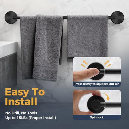 14.6inch~24inch Towel Racks for Bathroom,Adjustable Suction Cup Towel Bar for Bathroom Wall,Stainless Steel Bath Towel Holder for Shower,2 Pack(Matte Black) - color: Black-2 Pcs