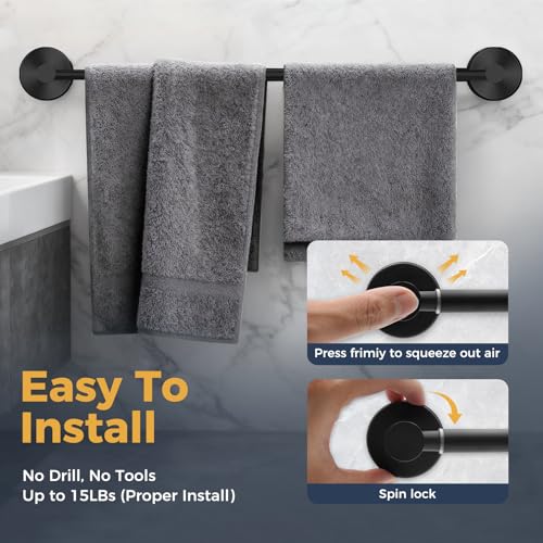 14.6inch~24inch Towel Racks for Bathroom,Adjustable Suction Cup Towel Bar for Bathroom Wall,Stainless Steel Bath Towel Holder for Shower(Matte Black) - color: Black