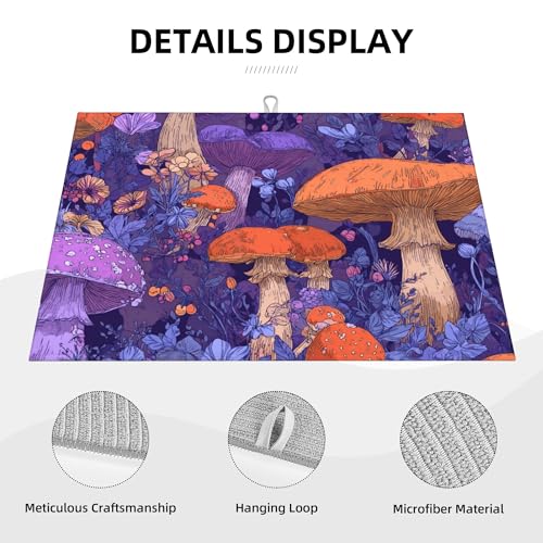 Mushroom Pattern Dish Drying Mat for Kitchen Counter Absorbent Microfiber Reversible Fast Drying Pad Countertop Protector Extra Large 18"x24"Dish Mat - color: Purple-Mushroom