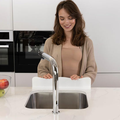 TYOARO Sink Splash Guard Behind Faucet for Kitchen, Silicone Non-Slip Base | Non-slip suction base, fits kitchen and bathroom sinks, dishwasher safe - color: Bright White