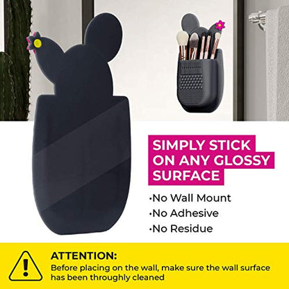 Lindo SiliPocket Silicone Makeup Brush Holder - Toothbrush Holder, Included Brush Cleaning Pad, Extra Strong Self-Adhesive Sticks Easy to Mirrors (Dark Gray) - color: Gray