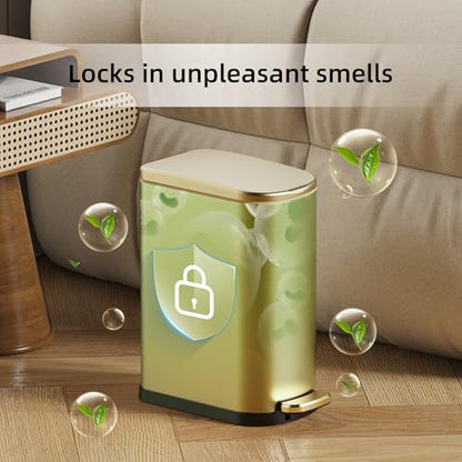 KSSKSS 2.6 Gallon/10L Slim Stainless Steel Bathroom Trash Can with Soft Close Lid, for Narrow Spaces,Bathroom, Bedroom (Titanium Gold) - color: Gold