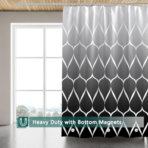 Shower Curtain Liner, 100% Waterproof Peva Shower Curtains with 3 Duty Heavy Bottom Magnets and 12 Rust Proof Grommets, 72x72 Weighted Shower Liner for Shower Stall, Bathtubs - color: Gradient Black Grid