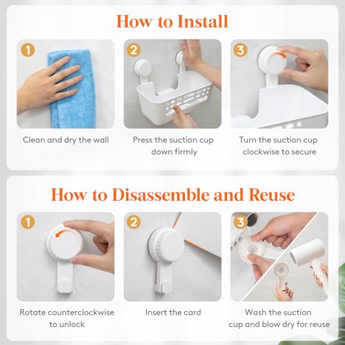 Lifewit Suction Cup Shower Caddy, 26 cm/10"(L), 2 Pack | Plastic, Removable, No-drilling Bathroom Organizers and Storage Rack, for inside Shower & Shampoo - size: 10.4''