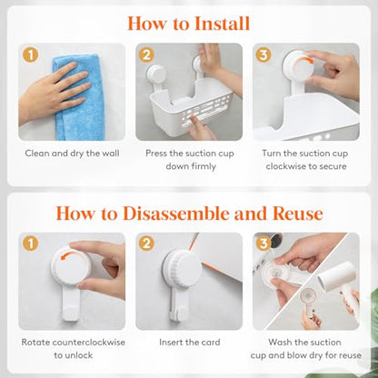Lifewit Suction Cup Shower Caddy, 26 cm/10"(L), 2 Pack | Plastic, Removable, No-drilling Bathroom Organizers and Storage Rack, for inside Shower & Shampoo - size: 10.4''