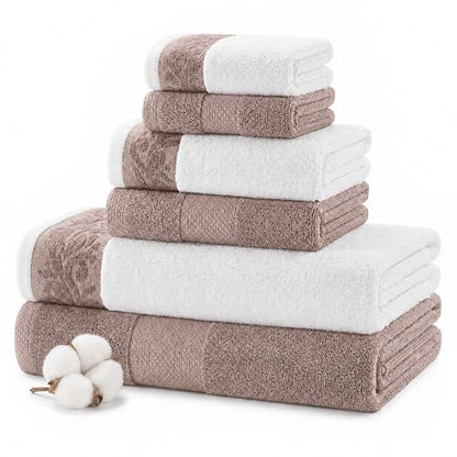 Modern Threads 600 GSM 6-Piece Towel Set with Filgree Jacquard Border Rose - color: Rose, style: Jacquard Border