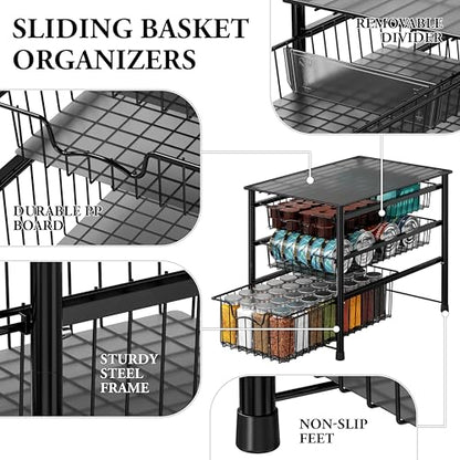 Simple Houseware Stackable 3 Tier Sliding Basket Organizer Drawer, Black - color: Black, size: 3-tier