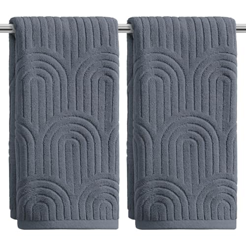 Artoid Mode 2 Pcs Grey 3D Arched Stripes Jacquard Hand Towels for Bathroom, 100% Cotton Soft Absorbent Bathroom Decor Towels, 13.7 x 29.5 Inch - color: Grey, size: 13.7" x 29.5", 2PCS