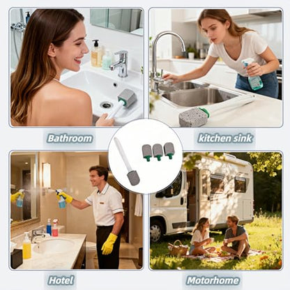 Pumice Toilet Brush Scrubber with 9.5” Handle - 1 Scrubber + 4 Pumice Stones - Remove Hard Water Stains, Rust & Lime from Toilet, Tub, Tile, Grill & Pool - No-Scratch, Easy Grip