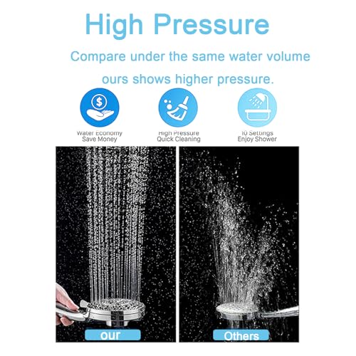 High Pressure Shower Head with Magnetic Back Fixed Base Design,Handheld Showerhead with Hose Set Stainless Steel 59 inches/5 ft 10-Setting 5 inches Large Face,Chrome Finish (Silver) - color: Silver