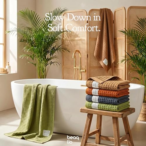 100% Cotton Waffle Towel Set, 4pcs Bath Towels for Bathroom 55*29'' | Quick Dry, Super Absorbent, Soft Bath Towels Set, Soft Lint-Free Quick Drying Towels for Bathroom/Spa/Gym, Multicolor