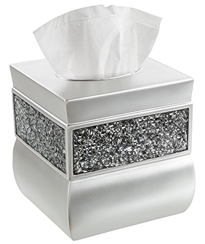 Crackled Glass Silver Square Resin Tissue Box Cover with Bottom Slider - style: Square Tissue Box Cover