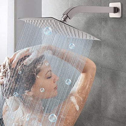 Shower Arm with Flange and Teflon Tape, Wall Mounted Square Shower Pipe 304 Stainless Steel Extension Arm for Fixed Shower Head & Handheld Shower (10 Inch, Brushed Nickel) - color: Brushed Nickel, style: 10 Inch